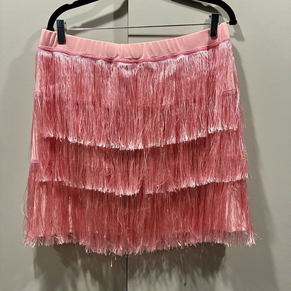 Pink 2XL Fringe Knee Length Skirt Y2K Festival Rave Tassel Maximalist Statement